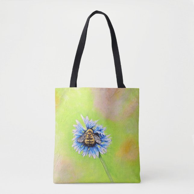 Tote Bag Bumble Bee sur une peinture à fleurs (Devant)