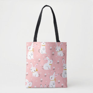 Tote Bag Bunnies blancs : Cute Floral sans joint