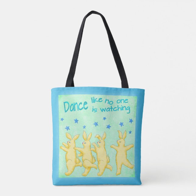 Tote Bag Bunnies Danse comme personne ne regarde vert jaune (Dos)