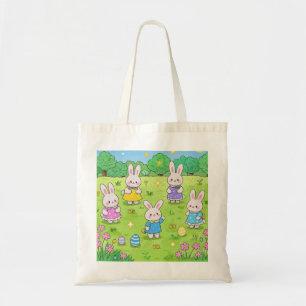 Tote Bag Bunnies de Pâques cachant des oeufs dans un jardin