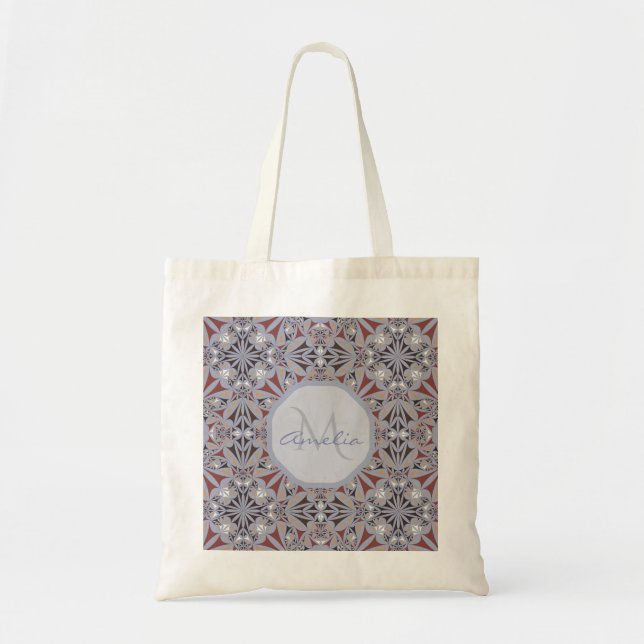 Tote Bag Burgundy and Grey Elegant Pattern Personalised (Devant)