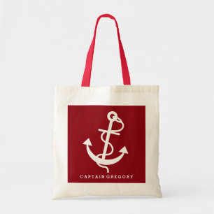 Tote Bag Burgundy Red And White Nautical Anchor 2