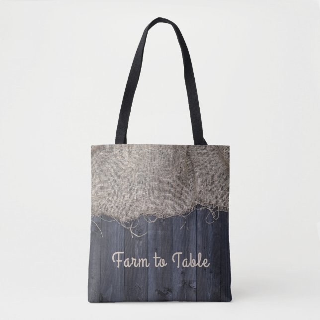 Tote Bag Burlap rustique et Bois de grange avec texte (Devant)