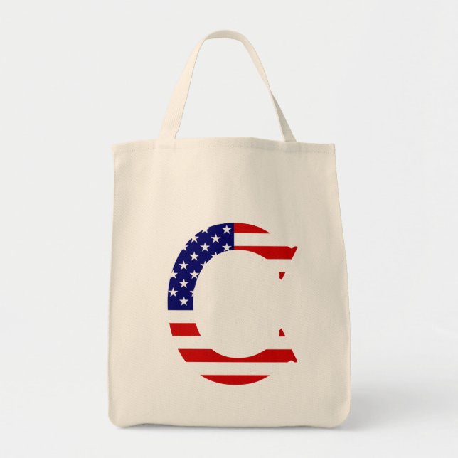 Tote Bag C Monogramme superposé sur le drapeau américain gt (Devant)