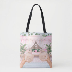 Tote Bag Cabane rayée rose et blanc Cocotier personnalisé