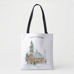 Tote Bag Cabine forestier avec cerf personnalisé