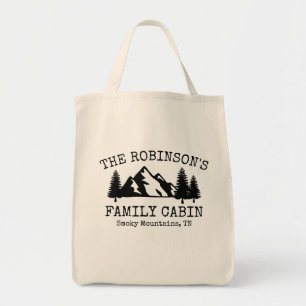Tote Bag Cabines de famille Arbres Montagnes Silhouette Ré