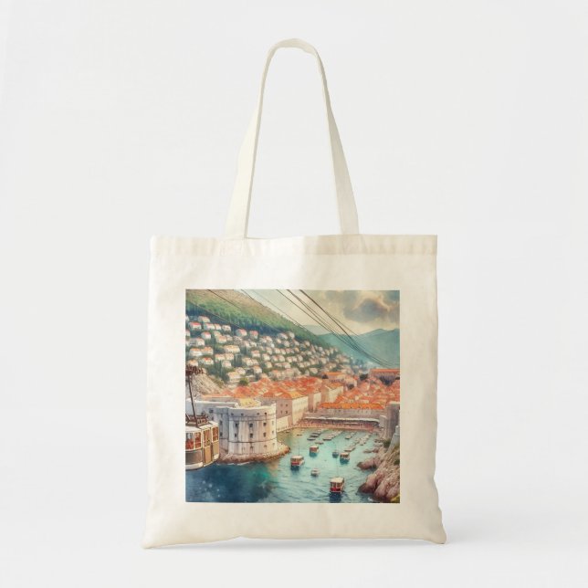 Tote Bag Câble Dubrovnik Croatie aquarelle (Devant)