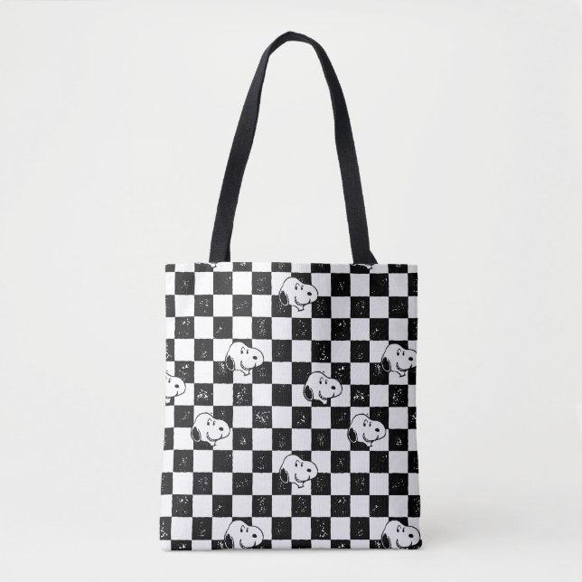 Tote Bag cacahuètes | Drapeau À damiers Snoopy (Devant)