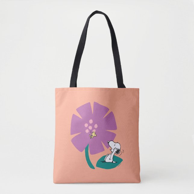 Tote Bag cacahuètes | Illustration de la nature Fleur pourp (Devant)