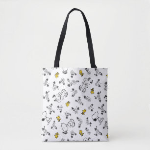 Tote Bag cacahuètes Snoopy & Woodstock B&W Flower Motif