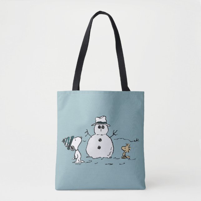 Tote Bag cacahuètes | Snoopy & Woodstock Build A Snowman (Devant)