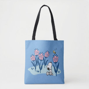 Tote Bag cacahuètes   Snoopy & Woodstock Flower Garden
