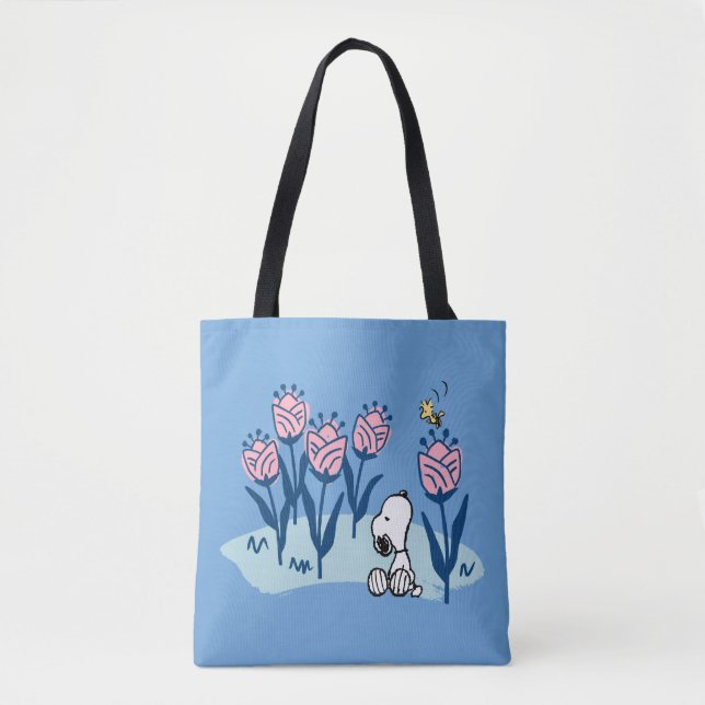 Tote Bag cacahuètes | Snoopy & Woodstock Flower Garden (Devant)