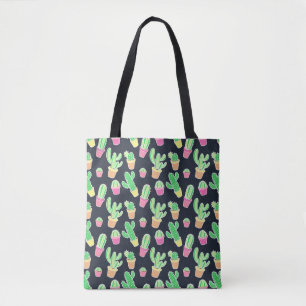 Tote Bag Cactus au néon d'aquarelle dans le motif de pots