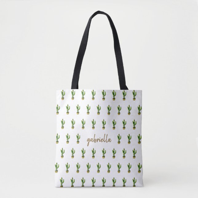Tote Bag Cactus bohème avec nom (Devant)