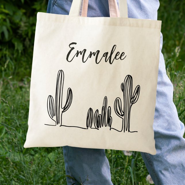Tote Bag Cactus Boho Noir et Blanc (Créateur téléchargé)