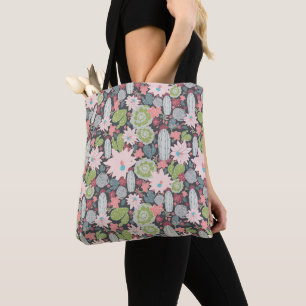 Tote Bag Cactus Et Plantes Succulents Rose Vert Motif