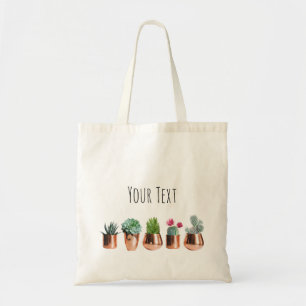 Tote Bag Cactus et succulents dans des pots d'or Roses