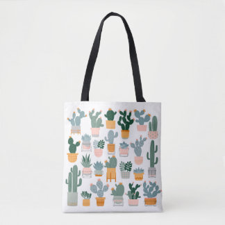 Tote Bag Cactus et succulents en pots sur arrière - plan bl