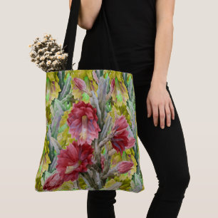 TOTE BAG CACTUS FLEURIER, FLEURS JAUNES ROUGES FLEURS