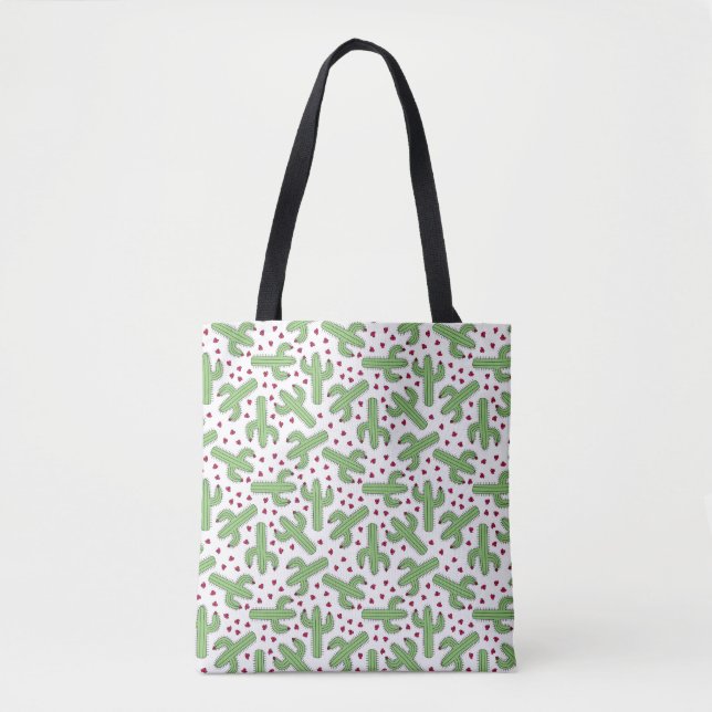 Tote Bag Cactus illustré et motif de fleurs rose (Devant)