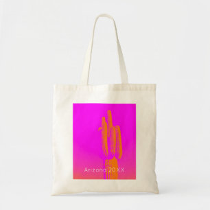 Tote Bag Cactus Moderne en Rose Chaud, Orange et Blanc Ariz