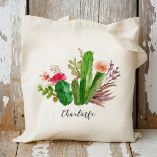 Tote Bag Cactus, Nom Personnalisé, Personnalisé