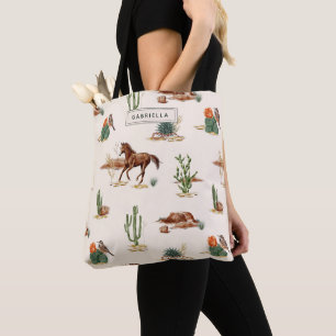 Tote Bag Cactus occidental désert cheval cowgirl personnali