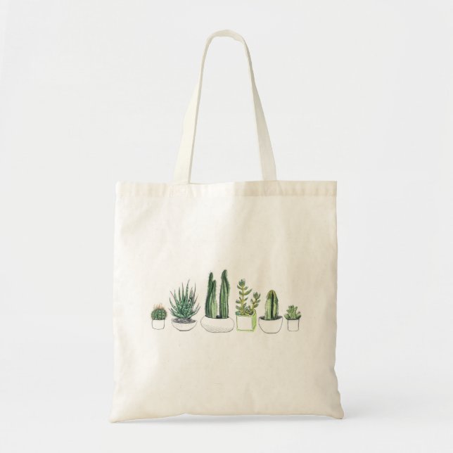 Tote Bag Cactus pour aquarelle et Succulents (Devant)