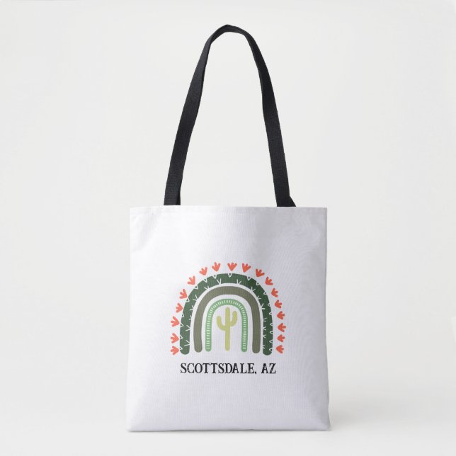 Tote Bag Cactus Rainbow LOCATION Orange Vert Moderne Amusan (Devant)