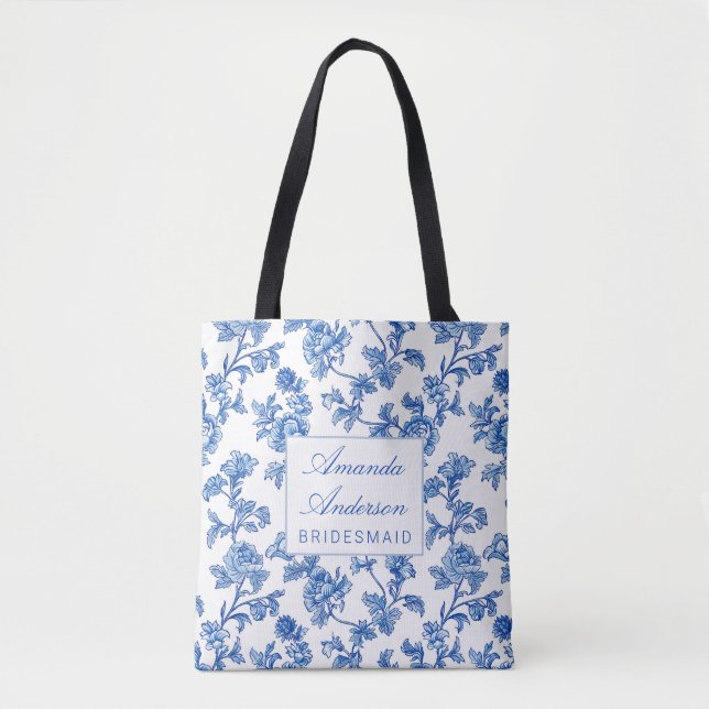 Tote Bag Cadeau Bridesmaid de la Chinoiserie Bleue et Blanc (Devant)