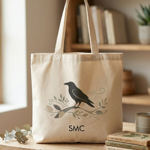 Tote Bag Cadeau d'art minimaliste d'oiseau corbeau nordique