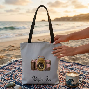 Tote Bag Cadeau de caméra de nom personnalisé viral élégant