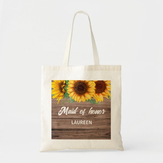 Tote Bag Cadeau de demoiselles d'honneur Tournesol Rustique (Devant)