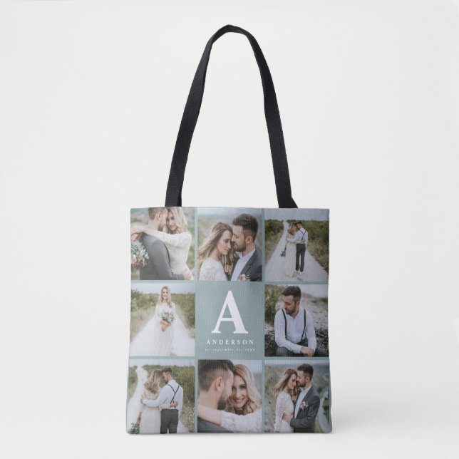 Tote Bag Cadeau de faveur initial monogramme multiphoto (Devant)