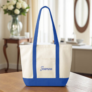 Tote Bag Cadeau de femme d'accueil personnalisé bleu
