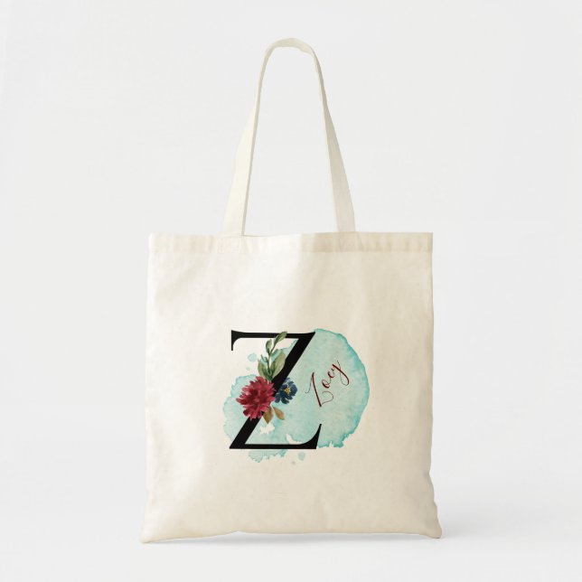 Tote Bag Cadeau de Fête des mariées Floral Z Bourgogne pers (Devant)