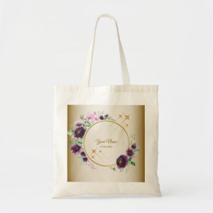 Tote Bag Cadeau de mariage Fête Violet Rose Floral Vert Dor