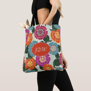 Tote Bag Cadeau de monogramme d'art floral de prairie chint