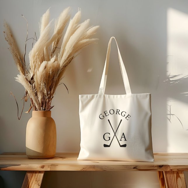 Tote Bag Cadeau Golfeur personnalisé Nom et initiales perso (Créateur téléchargé)
