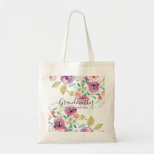 Tote Bag Cadeau Grandma - Jolie Plum Fleurs roses Perosonal (Devant)