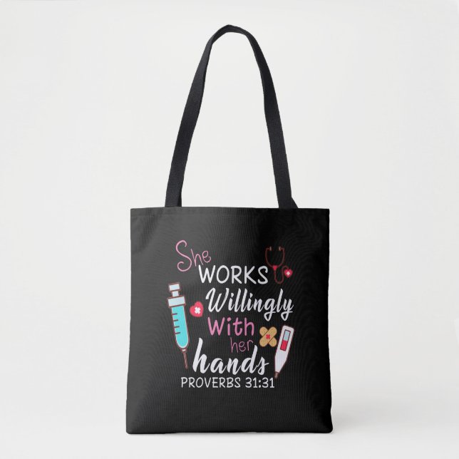 Tote Bag Cadeau infirmière | Elle Travaille Volontiers Appa (Devant)