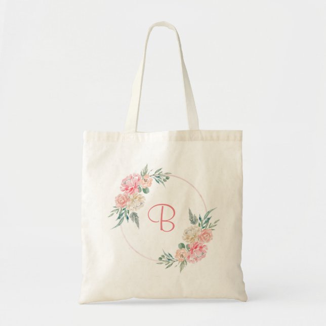 Tote Bag Cadeau monogramme personnalisé rose pâle (Devant)