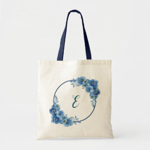 Tote Bag Cadeau personnalisé floral bleu marine bohème