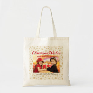 Tote Bag Cadeau photo flocons de neige de Noël crème or
