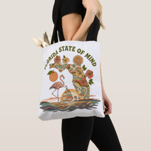 Tote Bag Cadeau Rétro de Floride État d'Esprit Flamant Rose