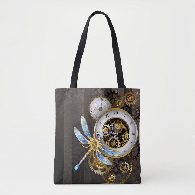 Tote Bag Cadran Steampunk avec libellule (Devant)