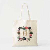 Cadre de monogramme de plantes tropicales panachée