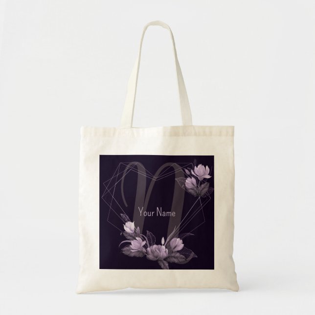 Tote Bag Cadre de monogramme violet floral géométrique viol (Devant)